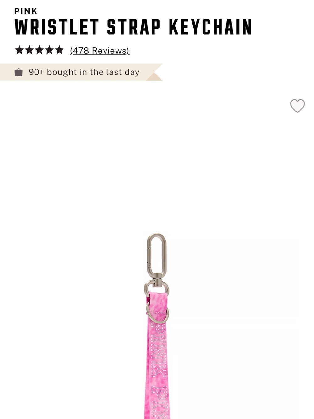 PINK Victoria's Secret Hot Pink Wristlet Strap Keychain with Silver Hardware